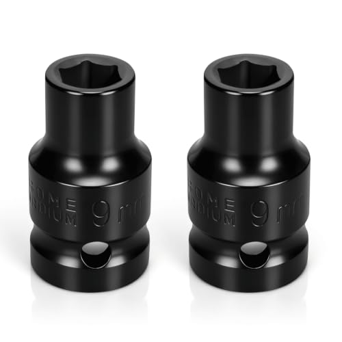 2PCS 9mm Impact Socket 1/2" Drive, 6 Point Metric Shallow Socket, CR-V Steel Heavy Duty Impact Wrench Socket for Automotive Repair - size: 9mm