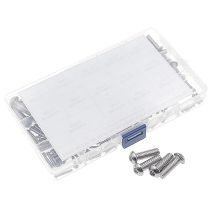 Metric M2.5-M8 304 Stainless Steel Button Head Socket Cap Screw Kit | 185PCS M2.5 M3 M4 M5 M6 M8 Hex Drive Rounded Head Bolts, ISO7380 Fully Threaded Fastener Set with Plastic Storage Box