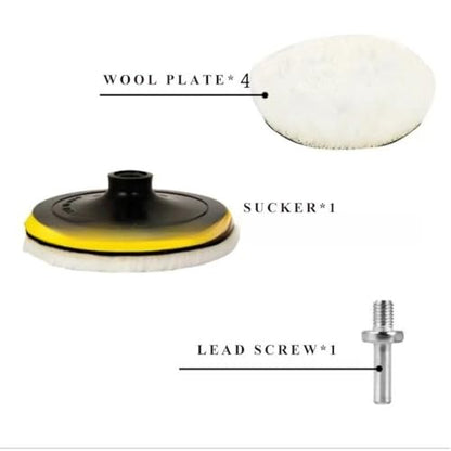 6Pcs 6 Inch Wool Polishing Buffing Pad with M14 Drill Adapter, Hook & Loop Backing Pad, Drill Polisher Attachment Buffing Wheel Set for Car, Glass, Tile, Tire Polishing & Waxing