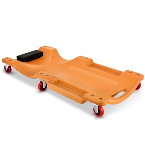Auto Dynasty 36 Inches Mechanic Creeper, Automotive Garage Repair Low Profile Under Car Rolling Creeper with Padded Headrest, Plastic, Orange - color: Orange, size: 36" L