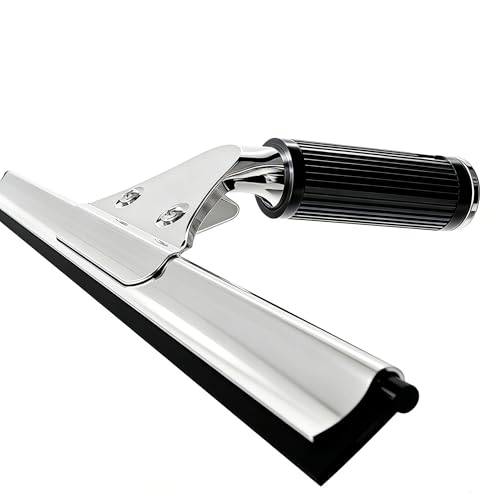 14-Inch Shower Squeegee for Glass Doors, Windows and Mirrors, Stainless Steel Bathroom Water Wiper with Flexible Blade and Ergonomic Handle - color: Black+silver