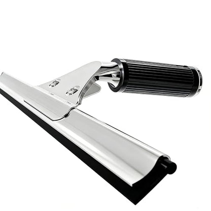 14-Inch Shower Squeegee for Glass Doors, Windows and Mirrors, Stainless Steel Bathroom Water Wiper with Flexible Blade and Ergonomic Handle - color: Black+silver