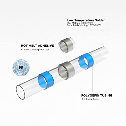HKS 200PCS Solder Seal Wire Connectors Kit – Waterproof Heat Shrink Butt Terminals – 26-10 AWG – Automotive, Marine, Boat, Home Wiring Repair - color: Mix 26-10 AWG, size: 200PCS