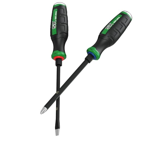 SK 2-Piece Screwdriver Set Heavy Duty, Demolition Screwdriver, S2 Steel | Magnetic Slotted/Phillips Tips, Strike-cap Design for High-impact, Hex Bolster, SureGrip Handle - size: 2PC