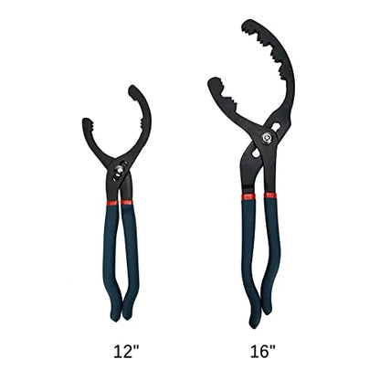 Oil Filter Wrench Set, 12" & 16" 2pcs Adjustable Pliers, Removal Tool, Universal, No Slipping - size: 12"+16"