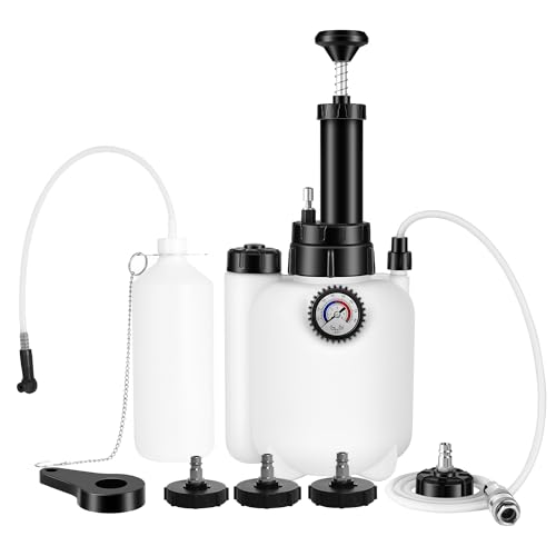 Reniteco 3L Brake Bleed Kit Manual Brake Bleed Fluid Pump One Person Brake Bleed Vacuum Pump Kit with 1L Brake Fluid Bleed Bottle and 4 Master Cylinder Adapters