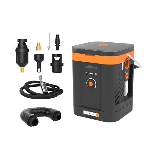 WORX Tire Inflator Portable Air Compressor, 20V Cordless Air Pump for Car Tires, Motorcycle & Balls, 150 PSI Bike Tire Pump with Digital Pressure Gauge, Battery & Charger Not Included, WX098L.9 - style: 8-Accessory Air Pump w/Tool Only