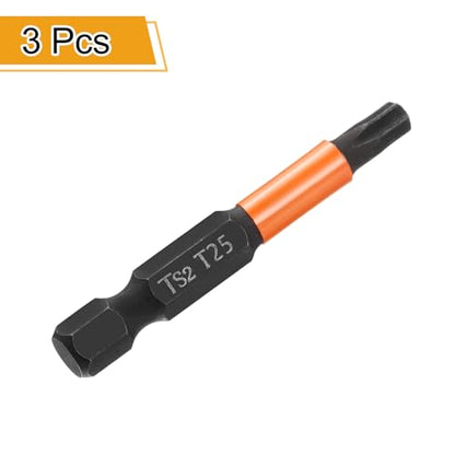 HARFINGTON 3pcs T25 Torx Head Screwdriver Bit 2" (50mm) Long 1/4" Hex Shank Magnetic No Hole Tamper Proof 6 Point Star Screw Driver Drill Bits Phosphate S2 Steel Industrial Power Tools - size: T25 x 50mm