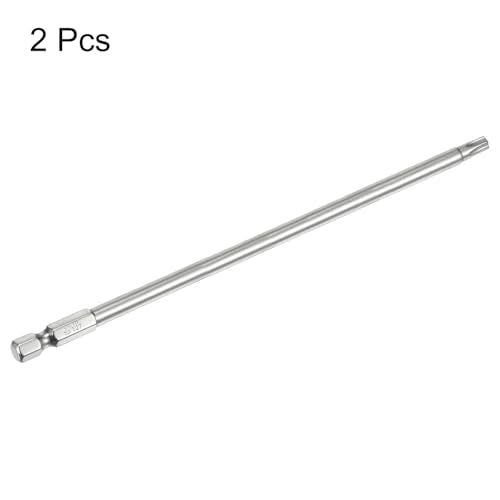 HARFINGTON 2pcs T27 Security Torx Bit 1/4" Hex Shank 6" Long S2 Steel Magnetic Tamper Resistant Star Bits Screwdriver Torx Head with Hole for Driver Drill Bits Remove Fastening Screws - size: T27