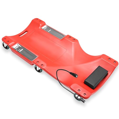 Auto Dynasty 40 Inches Mechanic Creeper, Automotive Garage Repair Low Profile Under Car Rolling Creeper with LED Light and Padded Headrest, Plastic, Red - color: Red, size: 40" L (w/LED Light)