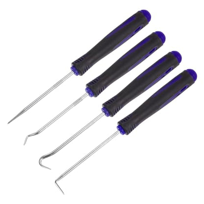 HARFINGTON 4 Pieces Pick and Hook Set 165mm Zinc Alloy Nylon Handle Round Automotive Pick Tool Set for Removing O Rings Small Items, Black Blue - color: Black Blue