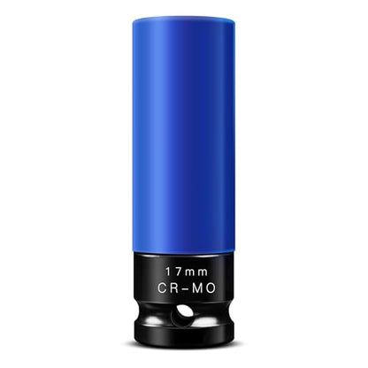 BOEN 17mm 1/2" Drive Wheel Protector Impact Socket, Non-Marring Lug Nut Thin Wall Deep Socket Set, Chrome-Molybdenum Steel, 6 Point, Color-Coded Protective Socket
