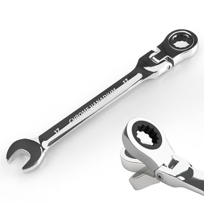 Egofine 17mm Ratchet Wrench Flex Head, Ratcheting Combination Wrench Metric, Industrial Grade Gear Spanner with 12 Point Box End, 72-Teeth Ratchet, Chrome Vanadium Steel - style: 17mm