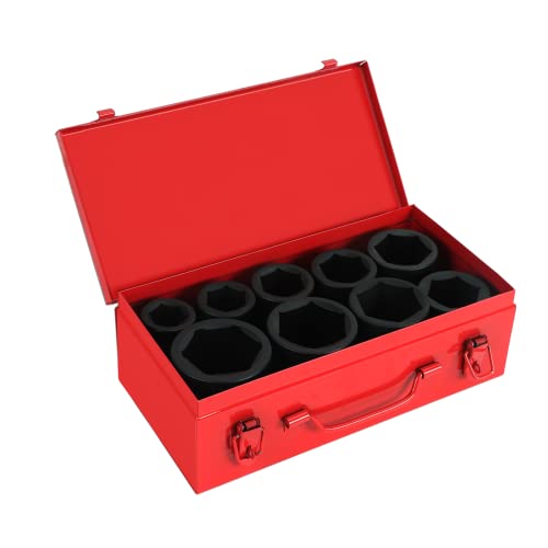 1 Inch Drive Deep Impact Socket Set, Cr-Mo 6-Point (1-Inch - 2-Inch) 9pc | Impact Socket Set with Heavy Duty Storage Case