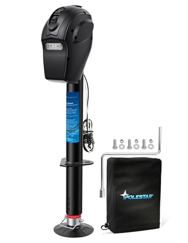 POLESTAR Electric Trailer Jack, 5000lbs Electric Power A-Frame Tongue Jack with Waterproof Protective Cover & LED Light for Travel Trailer Camper, RV, 12V DC with Hard Wiring, 9"-27" Lift - size: 5,000 lbs.