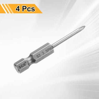 HARFINGTON 4pcs #0 Phillips Screwdriver Bit PH0 1/4" Hex Shank 2" (50mm) Long 0.1" Rod Magnetic Cross Head Drill Bits S2 Steel Industrial Screw Driver for Electric Power Tools, Gray - size: PH0 x 2" x 0.1"