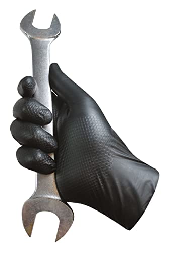 Grippaz 6 Mil Thick Black 100% Nitrile Disposable Gloves, Patented Fish Scale Grip, Touch Screen Capable - size: Large