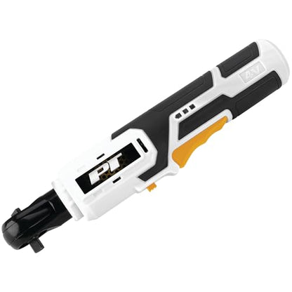Performance Tool 4V 1/4 Inch Drive Cordless Ratchet - 0-230 RPM, 92 inch/lb Torque, Electric Ratchet, LED Light, USB-C, Electric Wrench, Auto Repair, White/Black