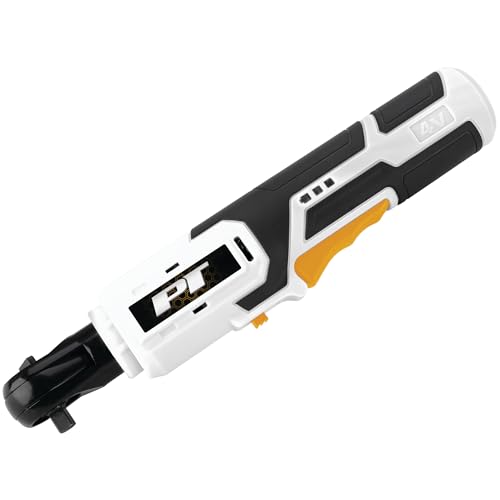 Performance Tool 4V 1/4 Inch Drive Cordless Ratchet - 0-230 RPM, 92 inch/lb Torque, Electric Ratchet, LED Light, USB-C, Electric Wrench, Auto Repair, White/Black