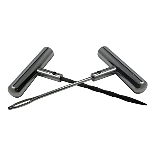Stainless Steel Solid T-Handle Set - Pro Heavy Duty Spiral Probe & Split Eye Needle Tire Repair Set for Tire Plug Kits & Patch/Fix Tire Plugs - color: Solid Tool Set