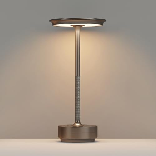 Rechargeable Cordless Table Lamps,Portable 5000mAh LED Table Light, 3 Color Stepless Dimming Battery Powered Metal Table Lamp for Outdoor/Patio/Restaurant/Camping.(Cafe) - color: Cafe, size: 1 Pack