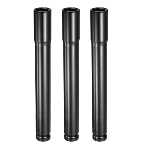 HARFINGTON 3pcs 6-Point Deep Impact Socket 1/2" Drive 17mm Metric Socket 7.7" (195mm) Extra Long Heat-Treated 45# Steel for Home Auto Spindle Axle Hex Nuts Bolts Repair, Black - size: 17mm + 7.7" Long