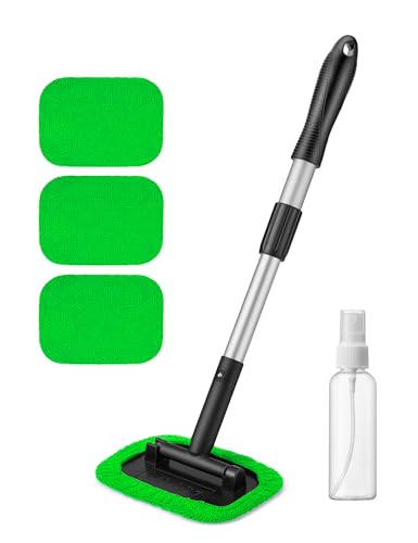 AstroAI Windshield Cleaner, Microfiber Window Cleaner with 4 Reusable Washable Large Sponge Pads, Extendable 180° Rotating Handle, Fits Cars & SUVs, Includes Spray Bottle, Green - color: Green