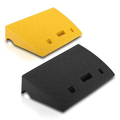 Pyle Portable Lightweight Plastic Curb Ramps - 2PC Heavy Duty Plastic Threshold Ramp Set for Driveway, Loading Dock, Sidewalk, Car, Truck, Scooter, Bike, Motorcycle, Wheelchair Mobility - color: Black/Yellow
