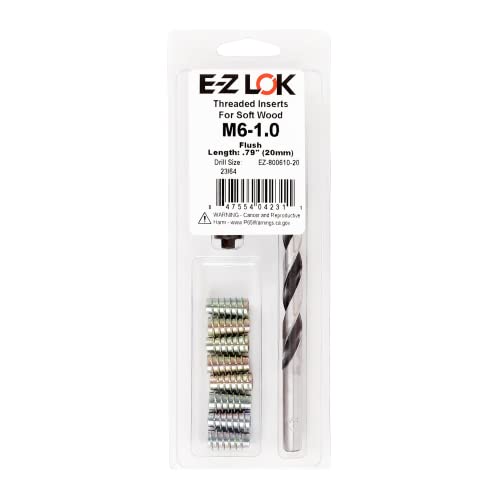 E-Z Hex Thread Repair Kit for Soft Wood Flush Threaded Inserts M6-1.0 x 20mm, Drill, Installation Tool - size: M6-1.0 x 20mm, style: Flush