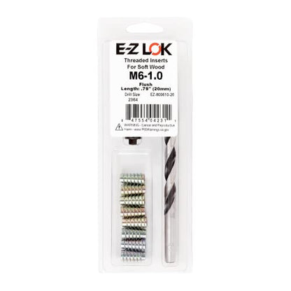 E-Z Hex Thread Repair Kit for Soft Wood Flush Threaded Inserts M6-1.0 x 20mm, Drill, Installation Tool - size: M6-1.0 x 20mm, style: Flush