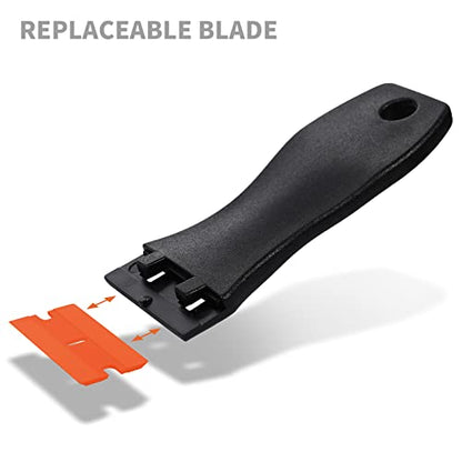 EHDIS 1.5" Plastic Razor Scraper Tool with 10pcs Double Edged Blades for Adhesive Remover,Removing Labels Stickers Decals Taping on Glass Windows(True Black) - color: True Black