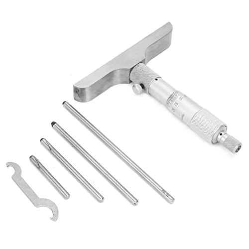 Depth Micrometer Stainless Steel Round Head Depth Micrometer Gage Measuring Tool with 5Pcs Rods (0-100mm 4 inches)