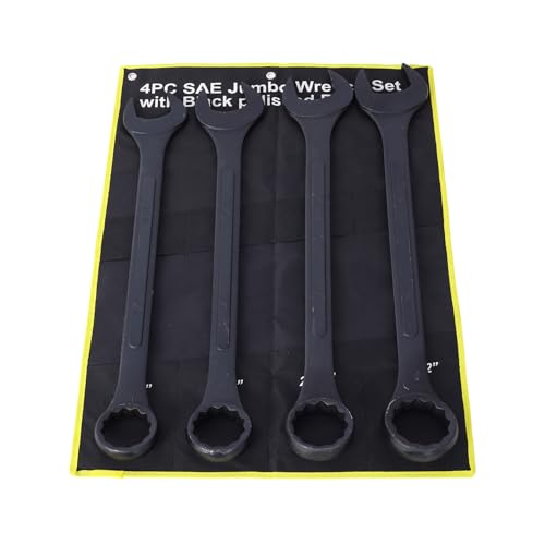 4PC Jumbo Combination Wrench Set, SAE, 2-1/8", 2-1/4", 2-3/8", 2-1/2 inch | Jumbo Wrench Set, Extra Large Combination Wrench Sets, Black Oxide Finish with Pouch (4PC-SAE) - size: 4PC-SAE