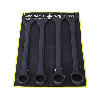 4PC Jumbo Combination Wrench Set, SAE, 2-1/8", 2-1/4", 2-3/8", 2-1/2 inch | Jumbo Wrench Set, Extra Large Combination Wrench Sets, Black Oxide Finish with Pouch (4PC-SAE) - size: 4PC-SAE