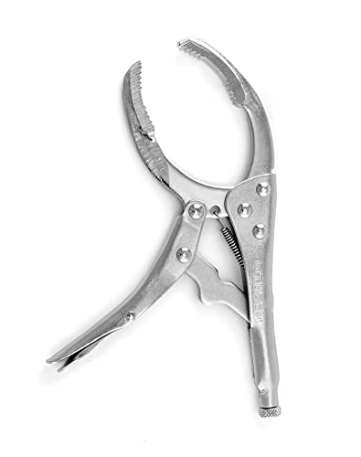 QWORK Locking Grip Oil Filter Wrench Pliers, 9 inch Alloy Steel Remover Wrench Tool, Fits Most Car and Equipment Filters - Heat Treated Carbon Steel with Nickel Plating