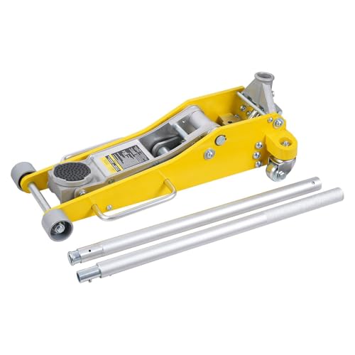 3 Ton Floor Jack Low Profile, Heavy Duty Aluminum Hydraulic Car Jack - 6600 lbs Capacity, Dual Piston Quick Lift, 3.7"-18.3" Height Range (Yellow)