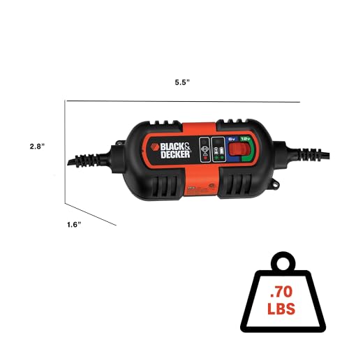 BLACK+DECKER BM3B Fully Automatic 6V/12V Battery Charger/Maintainer with Cable Clamps and O-Ring Terminals, Multi, 1.5 Amp