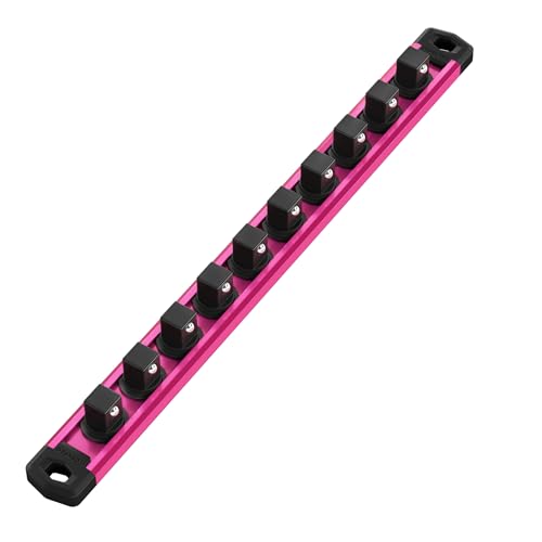 WORKPRO Magnetic Socket Organizer, Heavy Duty 1/2-Inch Drive Socket Rail | 1 Piece Socket Holder with 10 Spots, Aluminum Alloy, Rotatable & Movable Clips, Efficient Organization - color: Rose Red, size: 1/2" DR
