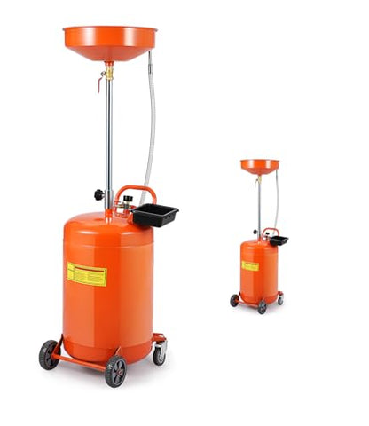 20 Gallon Waste Oil Drain Tank, Portable Air Operated Drainer With Adjustable Funnel Height 38"-65", Portable Oil Drain Container,15" Funnel Fluid Fuel Transfer Drainage With 360° Wheels & Toolbox - color: Orange
