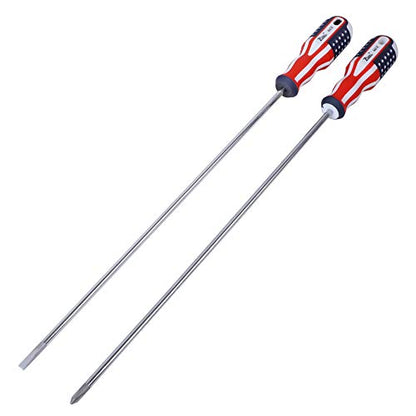 Slotted and Phillips Screwdriver, PH1 12" Long Cross-head and Flat Blade Magnetic Screwdrivers Magnetic with Rubber Handle 2 Packs