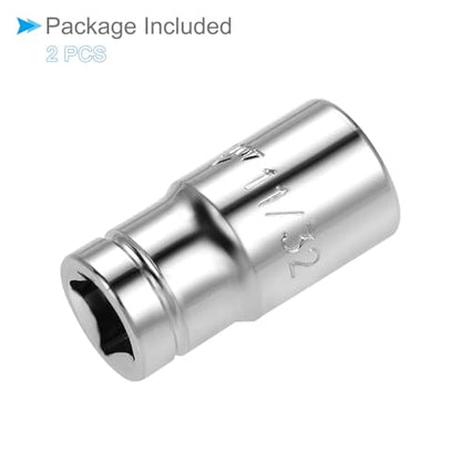 6-Point Socket, 1/4" Drive 11/32" Deep, Polished Chromed CR-V SAE Standard Shallow Impact Socket - (Applications: for Ratchet Torque Electric Wrenches Car Repair), 2-Pieces - size: 11/32"