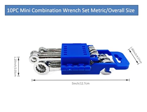 Small Wrench Set, 10-Piece Mini Combination Wrench Set, Ignition Wrench, Micro&Thin, Metric Size: 4mm, 4.5mm, 5mm, 5.5mm, 6mm, 7mm, 8mm, 9mm, 10mm, 11mm, with Unique Wrench Organizer (Blue) - size: METRIC