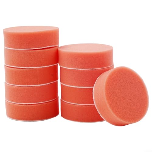 10-Pack 75 mm (3 Inch) Orange Smooth Flat Foam Polishing Pad Set for Car Polisher – Auto Detailing Waxing Sponge Kit Compatible with Polishes, Pastes & Sealants, Scratch Removal
