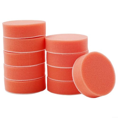 10-Pack 75 mm (3 Inch) Orange Smooth Flat Foam Polishing Pad Set for Car Polisher – Auto Detailing Waxing Sponge Kit Compatible with Polishes, Pastes & Sealants, Scratch Removal