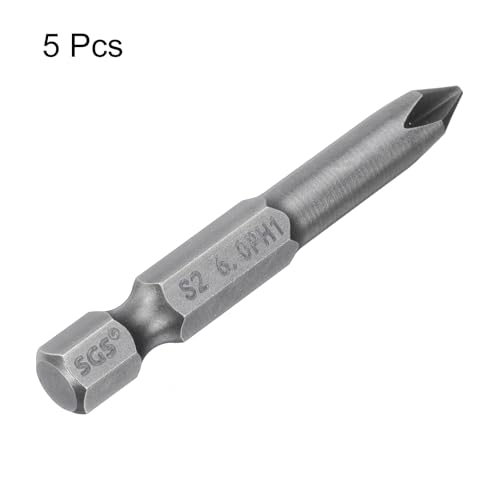 HARFINGTON 5pcs #1 Phillips Screwdriver Bit PH1 1/4" Hex Shank 2" (50mm) Long Magnetic S2 Steel Industrial Grade Screw Driver Bit Cross Head Electric Drill Bits 0.236" (6mm) Rod - size: PH1 x 50mm x 6mm
