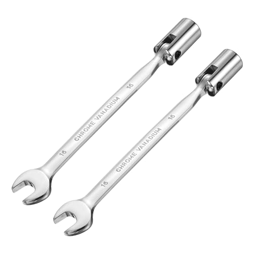 HARFINGTON 2 Pcs 16mm Swivel Head Socket Combination Spanner Wrench CR-V Steel Rotary Torx Socket Head Open End Wrenches Spanner Mirror Polishing for Auto Car Repairing - size: 16mm