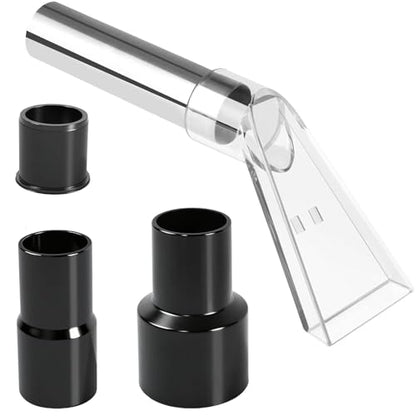 Universal Shop Vac Adapter Set (1-1/4", 1-7/8", 2-1/2") with Clear Extractor Attachment – Wet/Dry Carpet & Auto Detailing Cleaning Tool