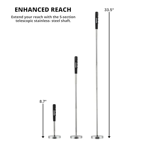 NEIKO 53426A 35LB Magnetic Pick Up Tool, Large Magnet with 3.3" Head, Extendable Magnetic Sweeper on a Stick up to 33.5 Inches, Nail Finder Pickup Tool, 5 Section Stainless Steel Shaft - size: 35 Pound, style: Pick Up Tool