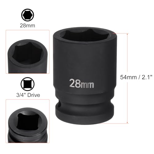 HARFINGTON 6-Point Impact Socket 3/4" Drive 28mm Metric 40Cr Alloy Steel Spindle Axle Nut Impact Socket - size: 28mm