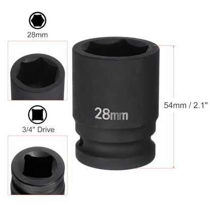 HARFINGTON 6-Point Impact Socket 3/4" Drive 28mm Metric 40Cr Alloy Steel Spindle Axle Nut Impact Socket - size: 28mm